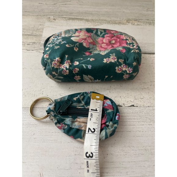 Small zippered green floral bag with matching key chain/change purse, lipstick - Picture 5 of 10
